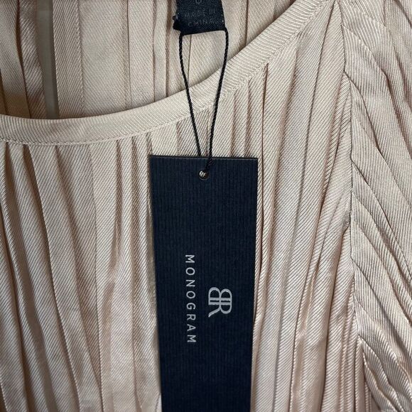 Banana Republic NWT BR Monogram Tan Pleated Cap Sleeve Dress Sz 0 - Picture 3 of 7